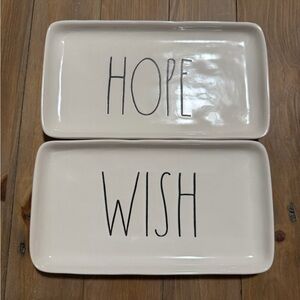 Set of Two White Rectangular Plates with Black Text